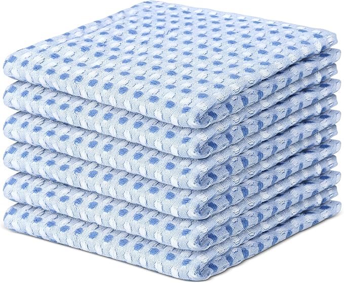 Vintage Vista 100% Cotton Dish Cloths (Pack of 6) - Dish Rags for Washing Dishes - Reusable & Highly Absorbent Kitchen Towels - Kitchen Rags fo Easter - (12" x 12" - Blue Honeycomb)