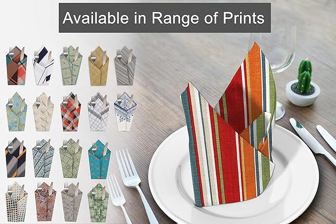 Ruvanti Cloth Napkins Set of 6, 18x18 Inches, 100% Cotton, Washable, Soft & Absorbent, Perfect for Wedding, Christmas, ‎Thanksgiving Dinners - Multi Stripes