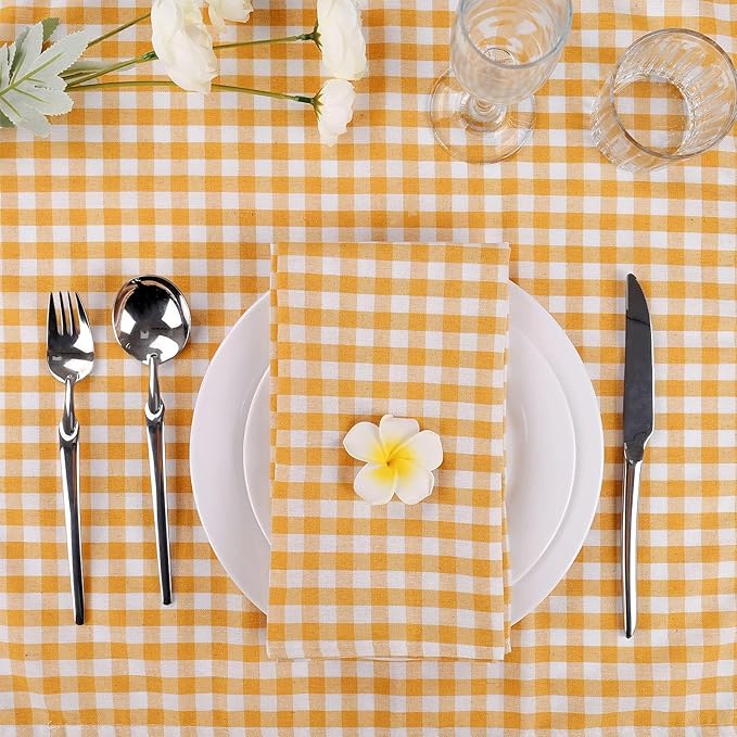 Yellow White Buffalo Plaid Cloth Napkins Set of 6, 18 x 18 Inches Washable Table Napkins, Reusable Gingham Cloth Dinner Napkins for Wedding, Parties, Thanksgiving, Christmas, Dining Celebration