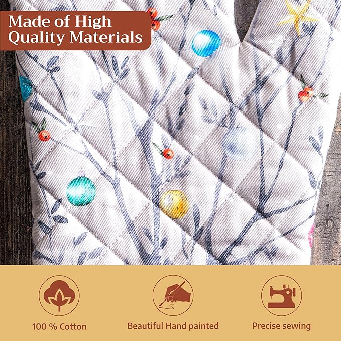 Maison d' Hermine Oven Gloves 100% Cotton Oven Mitt 7" x 13" with Loop Heat Resistant BBQ Cooking Gloves for Thanksgiving Christmas Decorations Baking Handling Hot Pans (Pack of 1, Fairy Christmas)