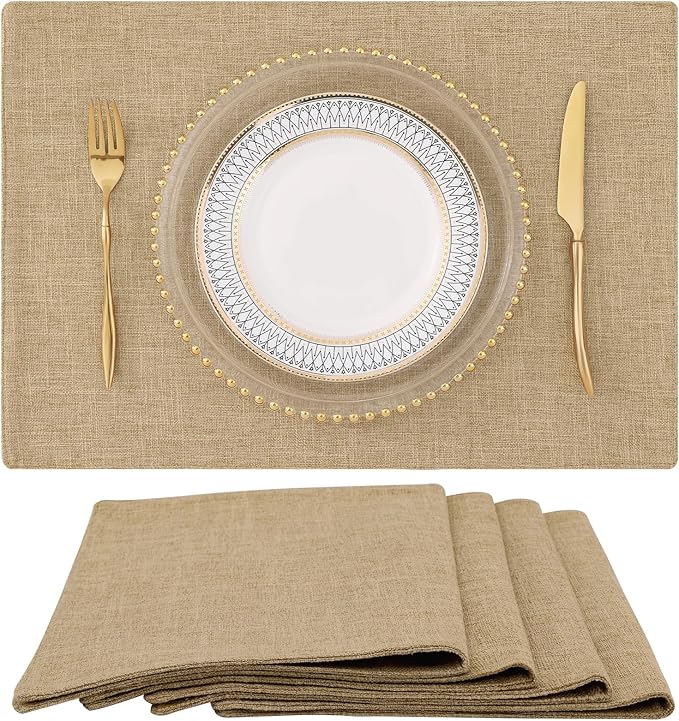 homing Cotton Linen Placemats Set of 4, Cloth Washable Farmhouse Dining Table Mats for Indoors & Outdoors, Easy to Clean, Linen, 13 x 19 Inch