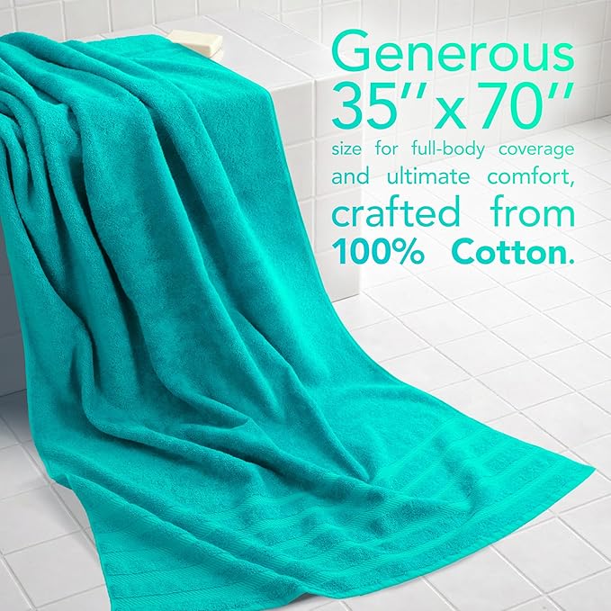 American Soft Linen 35x70 Jumbo Large Bath Towel, 600 GSM 100% Cotton Turkish Bath Sheet, Oversized Luxury Bath Towel for Bathroom Beach and Pool, Turquoise