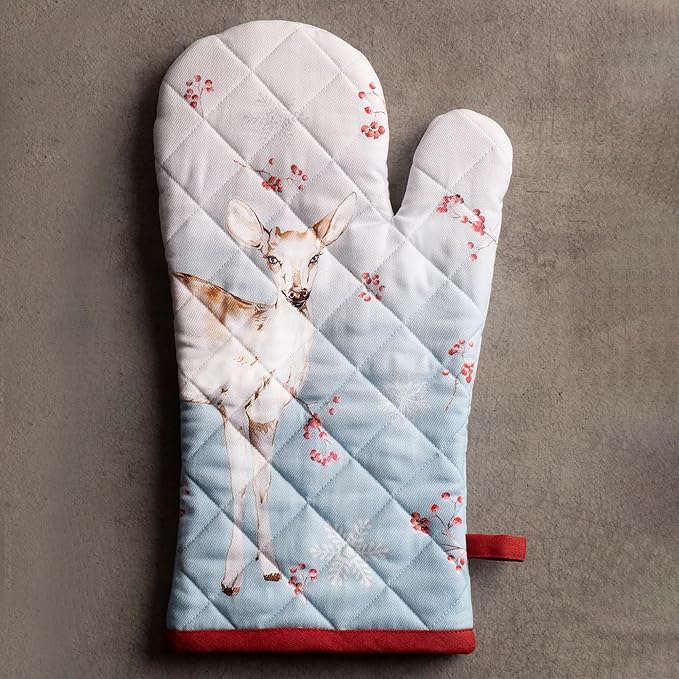Maison d' Hermine Oven Gloves 100% Cotton Oven Mitt 7" x 13" with Loop Heat Resistant BBQ Cooking Gloves for Thanksgiving Christmas Decorations Baking Handling Hot Pans (Pack of 1, Fairy Tale Forest)