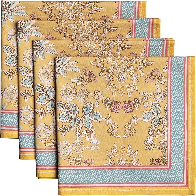 Maison d' Hermine Cloth Napkins Set of 4 100% Cotton Everyday Reusable Square Napkins Cloth Washable Dinner Party Wedding Restaurant Gifts for Mothers Day Spring/Summer (Marquise, 20" x 20")