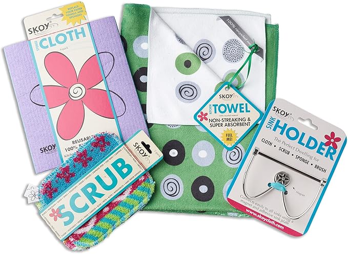 Skoy Bundle, 2-Pack Scrub, and 4-Pack Swedish Dishcloth, Reusable Cleaning Products for Kitchen and Household, Planet-Friendly, Dishwasher Safe Soft Scrub, Monochromatic Colors