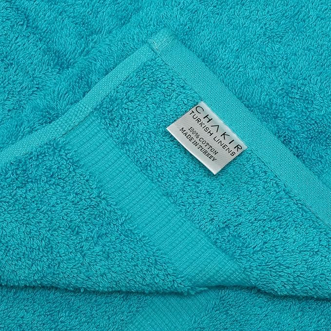 Chakir Turkish Linens 100% Cotton Premium Turkish Towels for Bathroom | 13'' x 13'' (6-Piece Washcloth, Aqua)