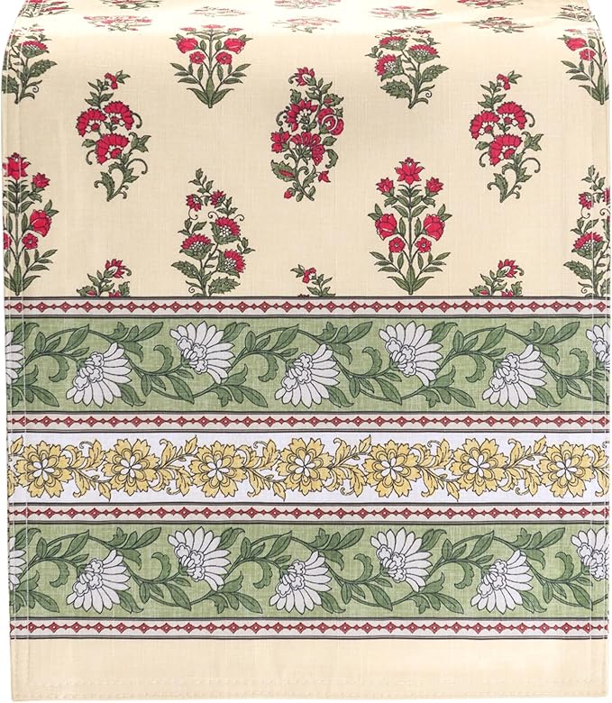 Elrene Home Fashions Nomad Harvest Block Print Fall/Thanksgiving Console Centerpiece or Table Runner, 13"x70"