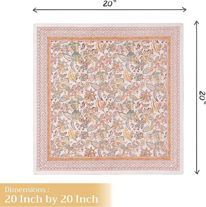Maison d' Hermine Cloth Napkins Set of 4 100% Cotton for Thanksgiving Christmas Decorations Everyday Reusable Square Fall Napkins Cloth Washable Dinner Party (Nila, 20"x20")