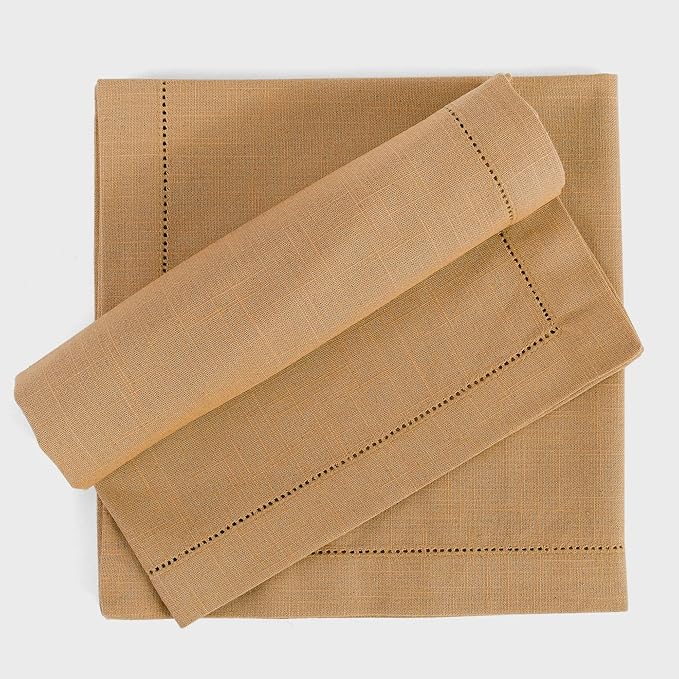 FINGERCRAFT Cloth Napkin Hemstitched 20x20 Inch Generous Picot Hem, Mitred Corner, Everyday Use Premium Quality High GSM and Good Absorbency Set of 12 Easter Color Beige Brown