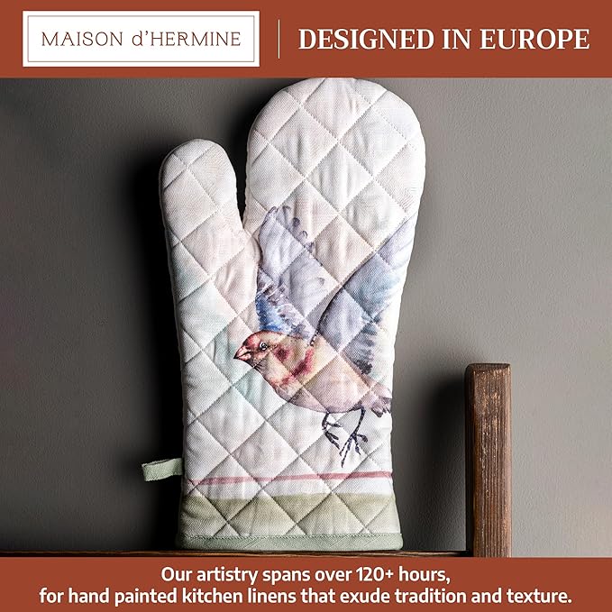 Maison d' Hermine Oven Gloves 100% Cotton Easter Oven Mitt Heat Resistant BBQ Cooking Gloves with Loop for Grilling, Microwave, Barbeque, Flying Birds Spring/Summer (Oven Mitt (7.5''''x13''''))