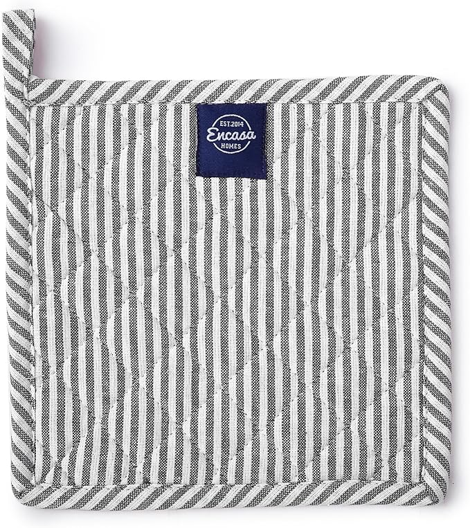 Encasa XO 8 inches Oven Microwave Potholders (2 pc Set) for Kitchen Cooking & Baking - Heat Resistant, Thick & Safe, Protection of Hands from Hot Utensils - Ticking Black