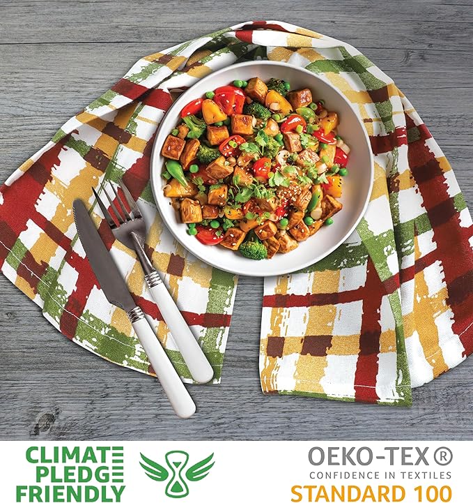 Urban Villa Kitchen Towels 100% Cotton Dish Towels for Kitchen (Set of 6) 20”x30” Dish Cloths Highly Absorbent Kitchen Linen Set with Hanging Loop Perfect for Drying Dishes Cleaning – Fall Checks
