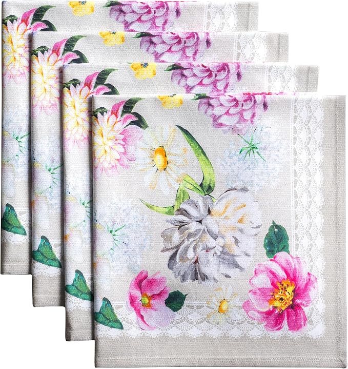 Maison d' Hermine Cloth Napkins Set of 4 100% Cotton Everyday Reusable Square Napkins Cloth Washable Dinner Party Wedding Restaurant Gifts for Mothers Day Spring/Summer (Pivoine, 20" x 20")