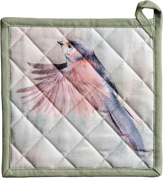 Maison d' Hermine Pot Holders 100% Cotton Heat Resistant Potholders 8" x 8" Hot Pads with Loop BBQ Cooking Baking Gifts for Mothers Day Handling Hot Pans Spring/Summer (Pack of 1, Flying Birds)