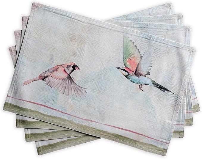 Maison d' Hermine Placemats Set of 4 100% Cotton Washable Cloth Place Mats Reusable Table Mats for Kitchen Dining Party Wedding Gifts for Mothers Day Spring/Summer (Flying Birds, 13" x 19")