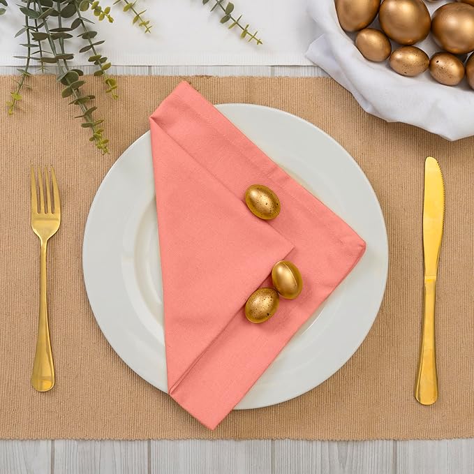 Blue Needles Solid Cloth Napkins Set of 12 Salmon 100% Cotton Dinner Napkins 18x18 inches - Spring Summer Easter - Soft, Reusable, Absorbent & Washable Linen, Ideal for Events Parties & Everyday Use