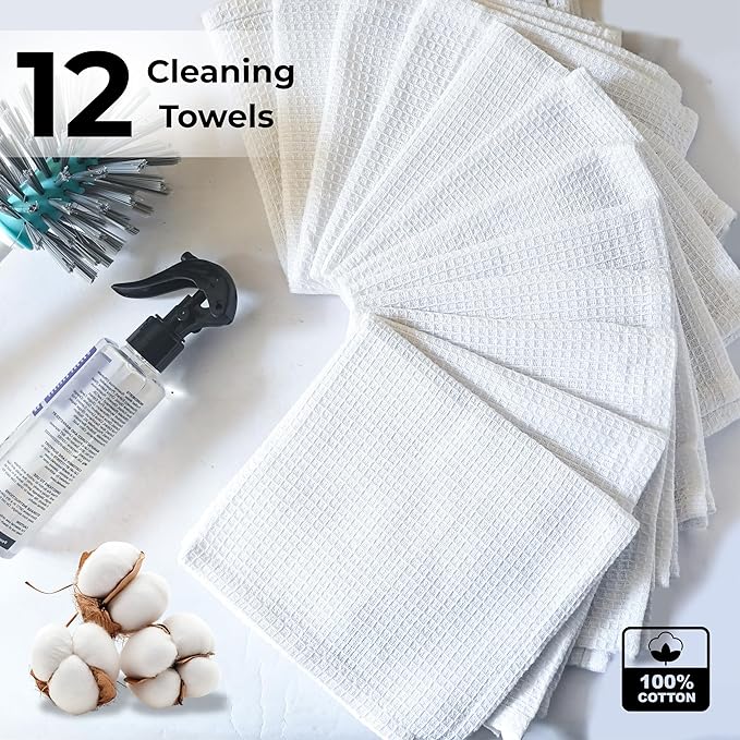 White Cotton Cleaning Rags For Housekeeping - Trapos Paños De Limpieza Reutilizables - Kitchen Bar Shop Towel Dish Mop Wash Cloth For House Dust - Reusable Washable Absorbent - 13"x13" 12 Pack