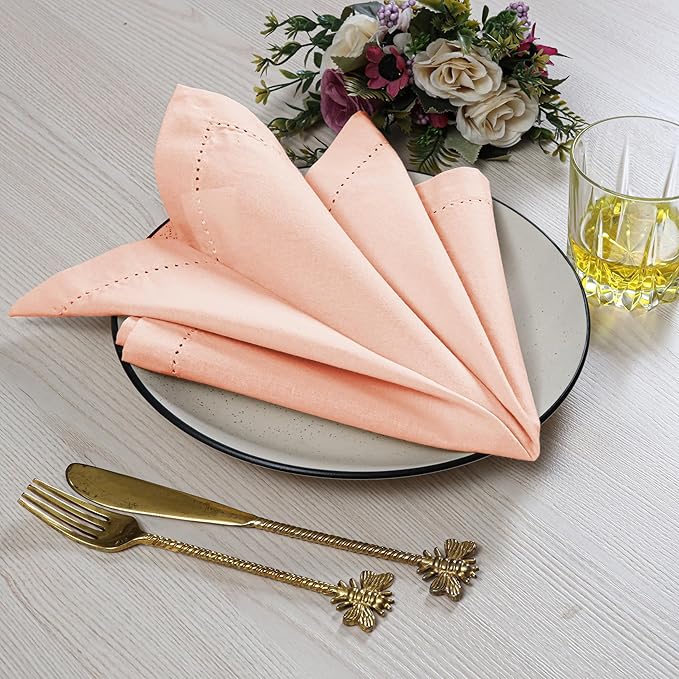 Cotton Cloth Napkins Set of 12, 18x18 Cotton Napkin Cloth Washable, Soft, Reusable Napkins for Wedding, Parties, Christmas, Thanksgiving, Everyday Use (Peach) - ALPHA Living HOME