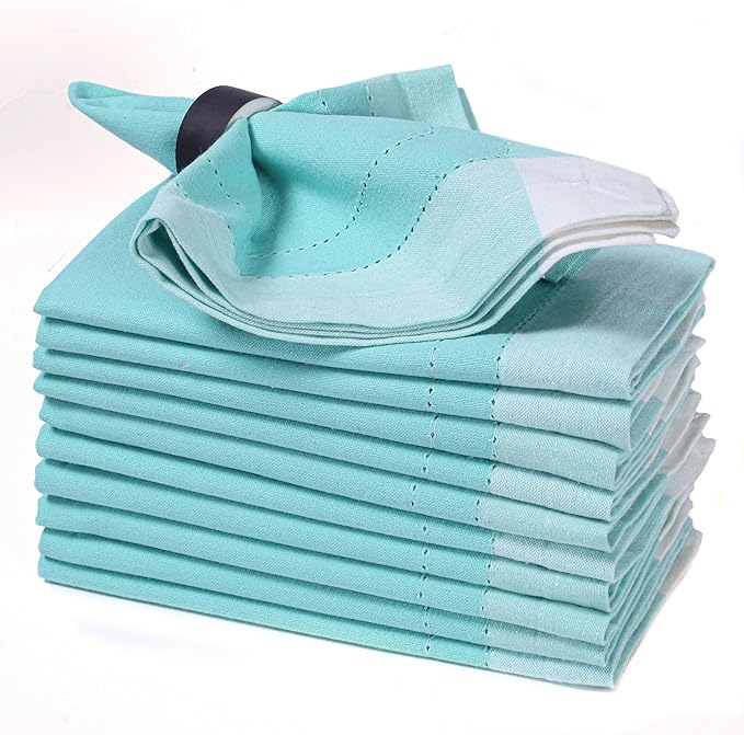 Homidate Cotton Cloth Napkins Set of 12 – 20x20 Aqua Green Double Hemstitched – Machine Washable Dinner Napkins for Weddings, Everyday Dining & Events