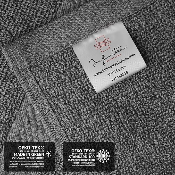 Infinitee Xclusives Luxury Wash Cloths for Showering [13x13] – 100% Cotton Washcloths [Pack of 4], Soft and Absorbent Face Towels for Bathroom Wash Clothes, Gym, and Spa (Shadow Grey)