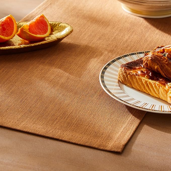 ZeeMart Rustic Cotton Linen Table Runner, 13x90 Inches Caramel, Farmhouse Style Caramel Table Runners 90 Inches Long, Washable Kitchen Dining Table Decoration for Home Party Decor