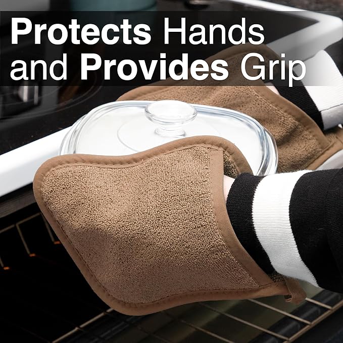 RITZ Terry Pocket Mitt & Hot Pad: Unparalleled Heat Resistant, Durable 100% Cotton – Ergonomically Designed for Optimal Grip – Easy-Care Machine Washable – 2-Pack, Mocha