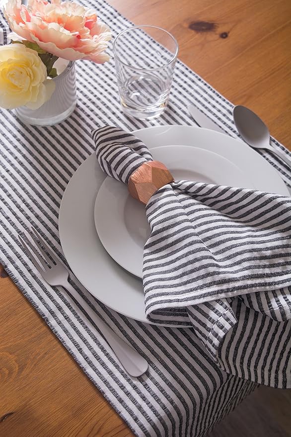 DII 100% Cotton Seersucker Striped Tabletop Collection, Gray, Table Runner, 14x72, 1 Piece