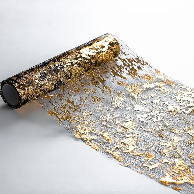Snowkingdom 2 Pcs Black and Gold Table Runner, 11 x 108 Inch Gold Metallic Foil Glitter Runners for Party, Table Centerpieces Decorations for Birthday Wedding Graduation Fall Thanksgiving Christmas