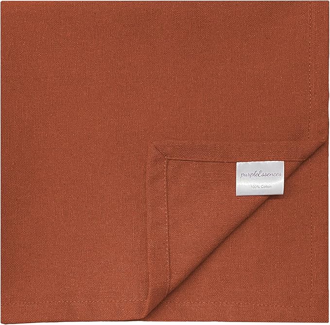 PurpleEssences Rust Set of 12 Cloth Dinner Napkins 100% Cotton 18x18 Inch - Soft Durable Washable - Ideal for Farmhouse Party Spring Easter Summer - Perfect Everyday Use Table Linen - Rust