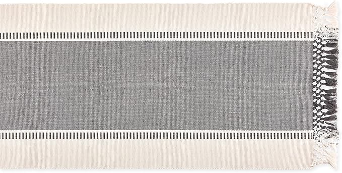 DII Dobby Stripe Woven Table Runner, 13x72 (13x77.5, Fringe Included), Mineral Gray