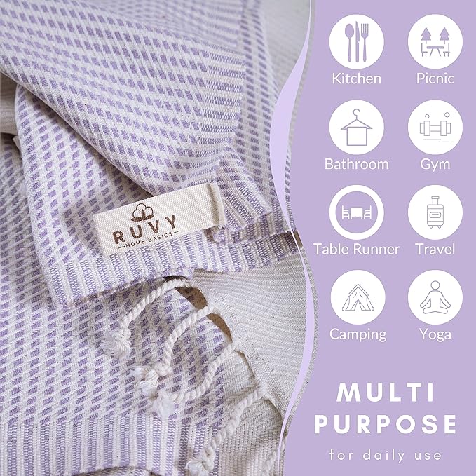 Ruvy Home Basics Turkish Hand Towels for Bathroom Set of 2 | 18"x40", Cotton | Decorative Towel for Bathroom, Kitchen, Dishcloth, Tea, Yoga, Face, Gym - Lavender