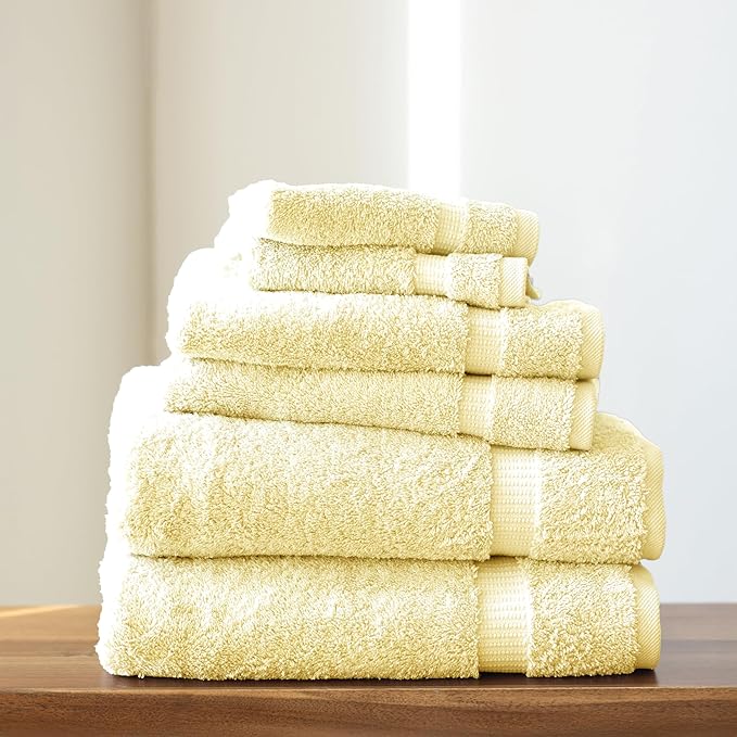 SALBAKOS 100% Turkish Cotton 6-Piece Towel Set | Heirloom Quality Hotel & Spa Collection | Soft, Super Absorbent 2 Washcloth, 2 Hand, 2 Bath Towel Sets | Made in Turkey (Yellow, 6 Piece Towel Set)