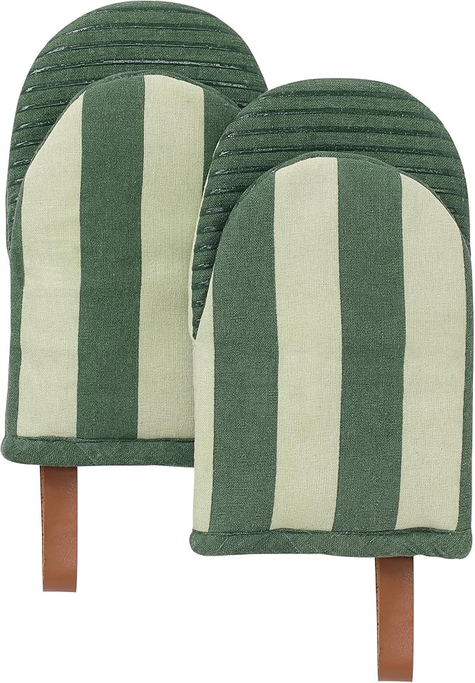 Folkulture Oven Mitts - Set of 2 (5.75"x9") | Oven Mitts with Hanging Loop for Cooking Gifts for Women, Kitchen Decor| 100% Cotton, Silicone Heat Resistant Mini Mitts - House Warming Gifts (Matcha)