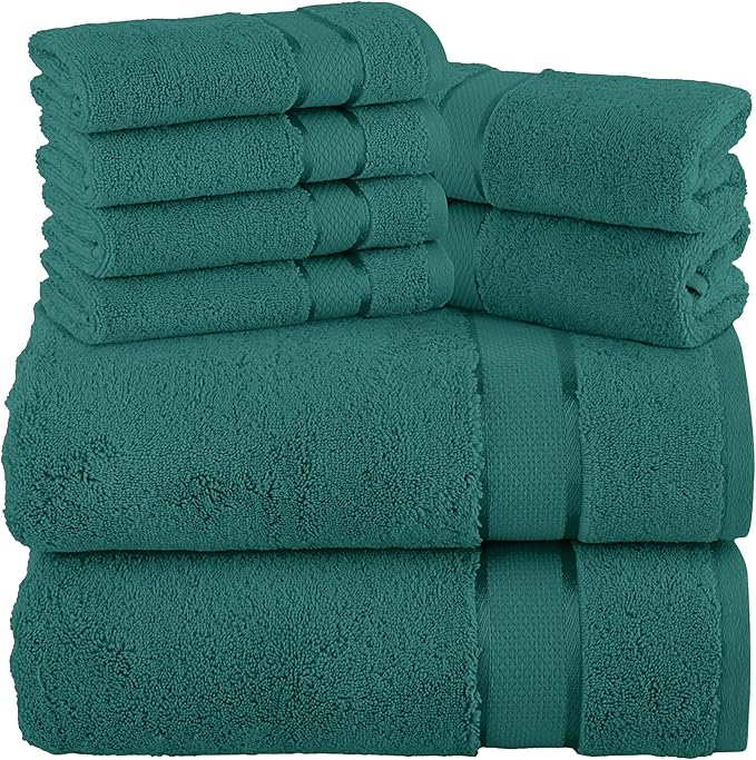 Elegant Comfort Premium Cotton 8-Piece Towel Set, Includes 4 Washcloths, 2 Hand Towels and 2 Bath Towels, 100% Turkish Cotton - Highly Absorbent and Super Soft Towels for Bathroom, Turquoise