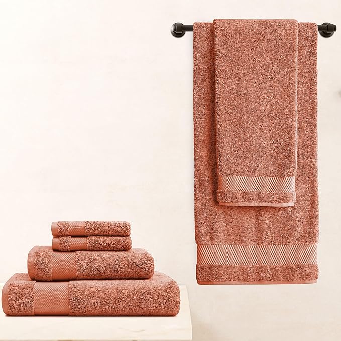 BIOWEAVES 100% Organic Cotton 700 GSM Luxury Bath Towels for Bathroom 30" x 58" GOTS Certified - Burnt Orange, Pack of 2