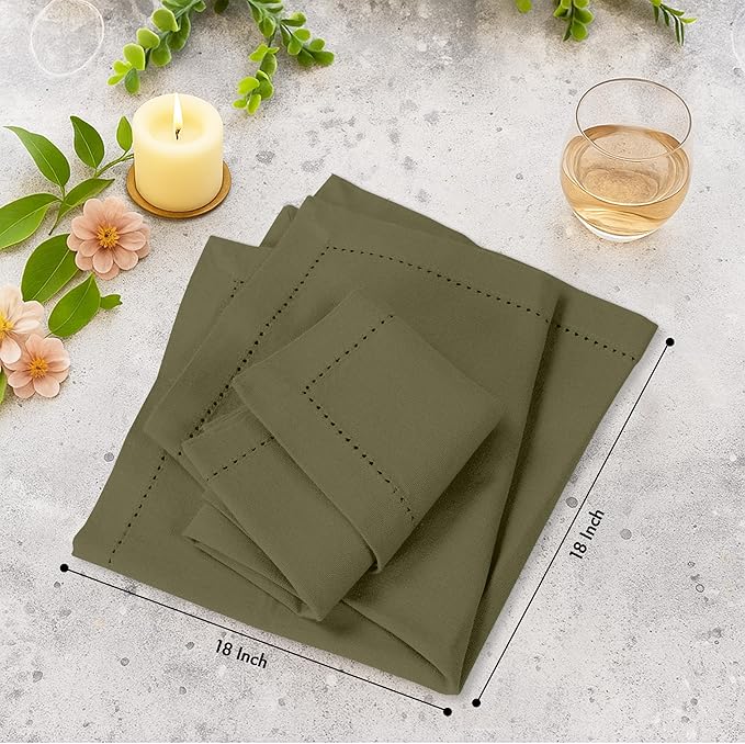 Ruvanti Cloth Napkins Set of 12, 100% Cotton High GSM 18x18 Inches, Hem Stitched Corners, Soft, Washable, Durable & Absorbent, Perfect for Parties, Christmas, Thanksgiving Dinners – Capulet Olive