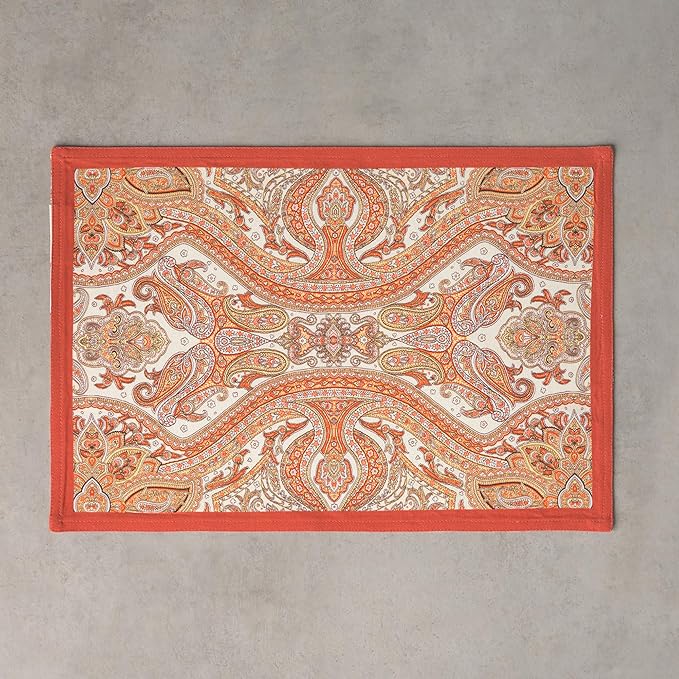 Maison d' Hermine Placemats Set of 4 100% Cotton Washable Cloth Place Mats, Reusable Table Mats for Thanksgiving Christmas Decorations Kitchen Dining Party Wedding (Kashmir Paisley, 13" x 19")