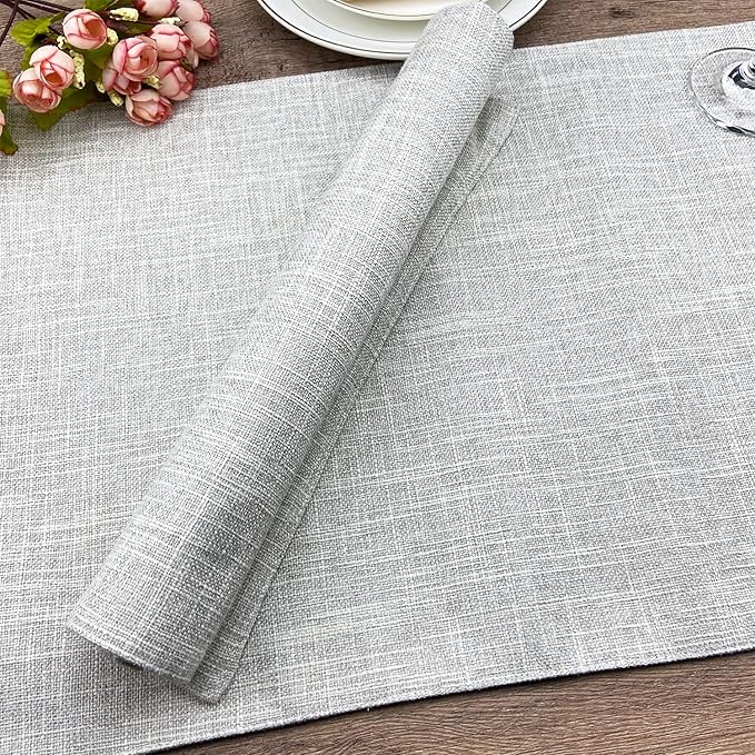 Weabetfu Cloth Placemats Set of 6 Heat Resistant Dining Table Placemmats Cotton Linen Machine Washable Kitchen Table Mats Wrinkle Free Thick Fabric Place Mats,Easy to Clean,13" x 19" Beige