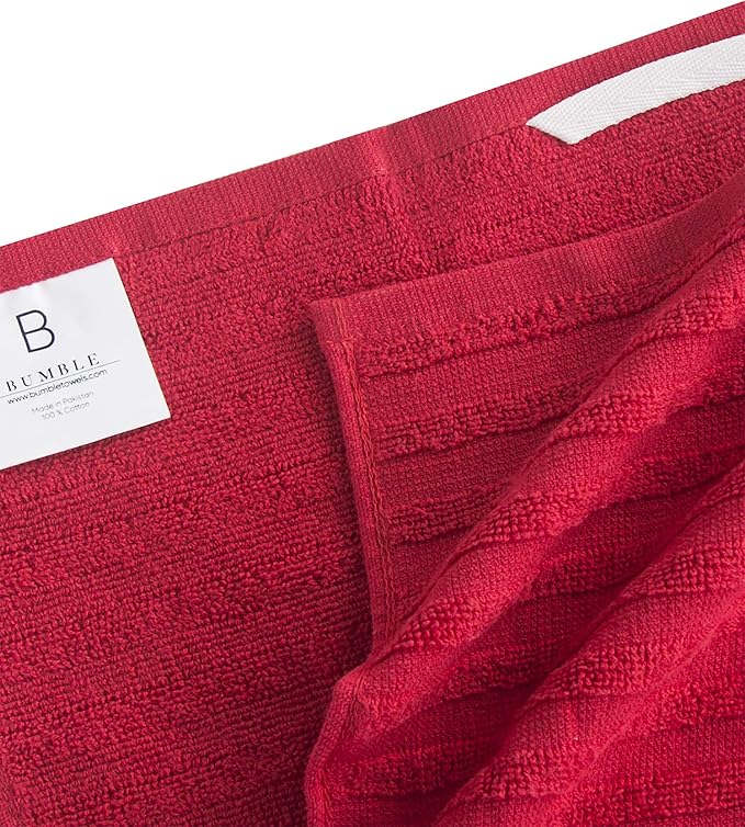 Premium Kitchen Towels (20”x 28”, 6 Pack) | Large Cotton Dish Towels | Flat & Terry Highly Absorbent Kitchen Linen Set with Hanging Loop | Red
