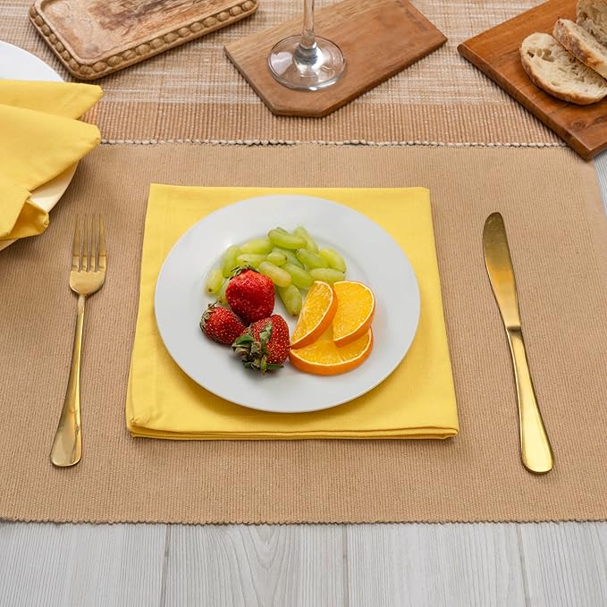 Blue Needles Solid Cloth Napkins Set of 6 Lemon Yellow 100% Cotton Dinner Napkins 18x18 inches - Spring Summer Easter - Soft, Reusable, Absorbent & Washable Linen, Ideal for Parties & Everyday Use