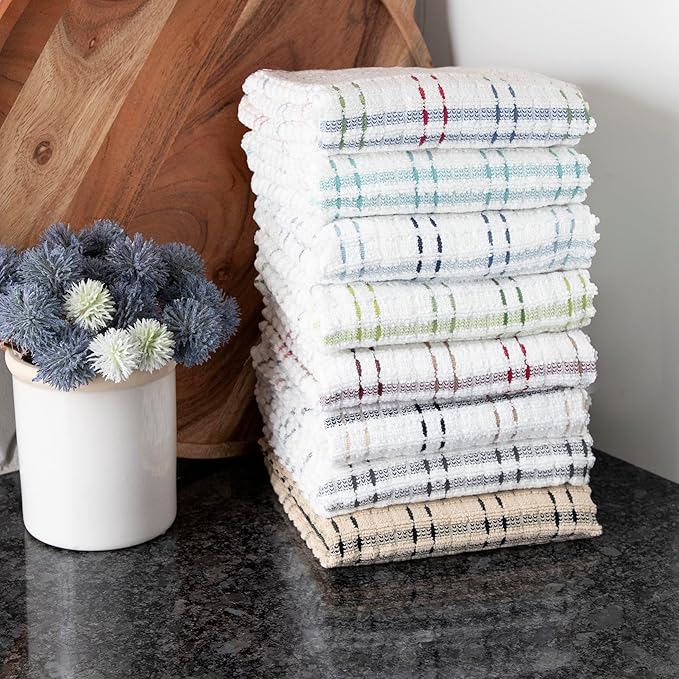 Ritz Royale Collection 100% Combed Terry Cotton, Highly Absorbent, Oversized Checked Kitchen Towel Set, 28" x 18", 2-Pack, Federal Blue