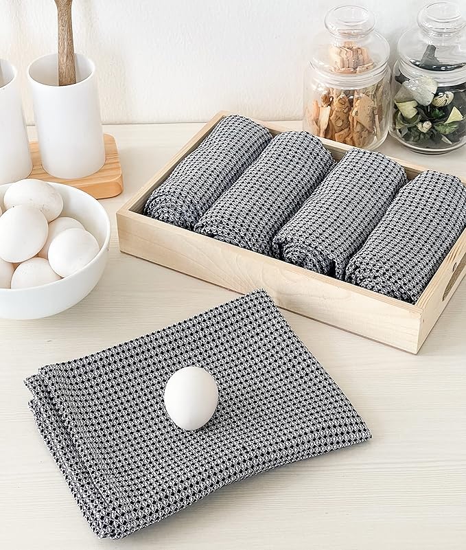 Chardin home Recycled Cotton Waffle Kitchen Towels Set, Black & White | 18x28 Inch Kitchen/Dish Cloths Set of 6 |Super Absorbent Reusable Hand and countertop Towels Ultra Soft Tea Towels