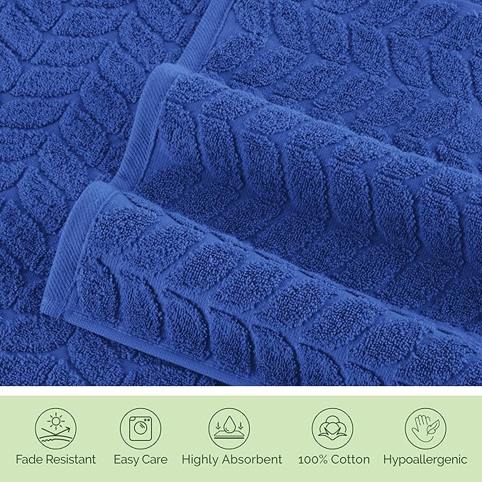 Elegant Comfort Luxury 6-Piece 100% Turkish Cotton Jacquard Braided Textured Premium Hotel Quality Towel Set– Soft and Absorbent, Includes 2 Bath Towels, 2 Hand Towels and 2 Washcloths, Royal Blue