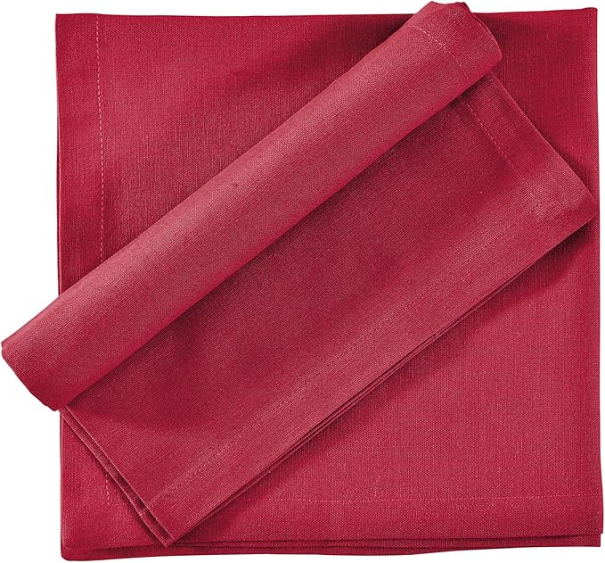 FINGERCRAFT Dinner Cloth Napkin Cotton Linen Blend 12 Pack Natural Premium Quality, Mitred Corner for Every Day Use Pre Shrunk and Good Absorbency 20x20 inch Easter Color Tango Red