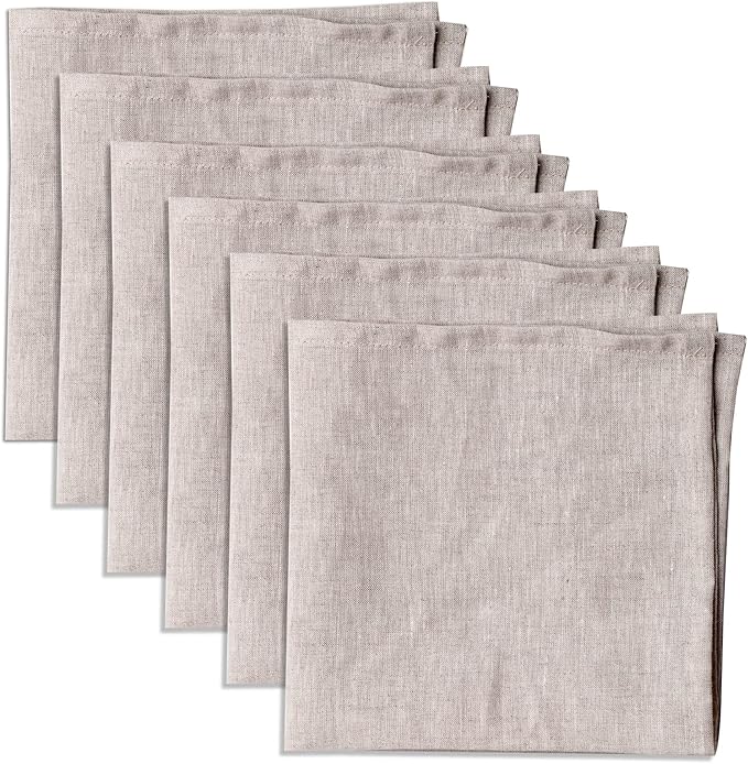 100% Pure Linen Dinner Cloth Napkins 15 x 15 Inch Natural - Set of 6 Pack European Flax Natural Fabric Washable for Home and Kitchen
