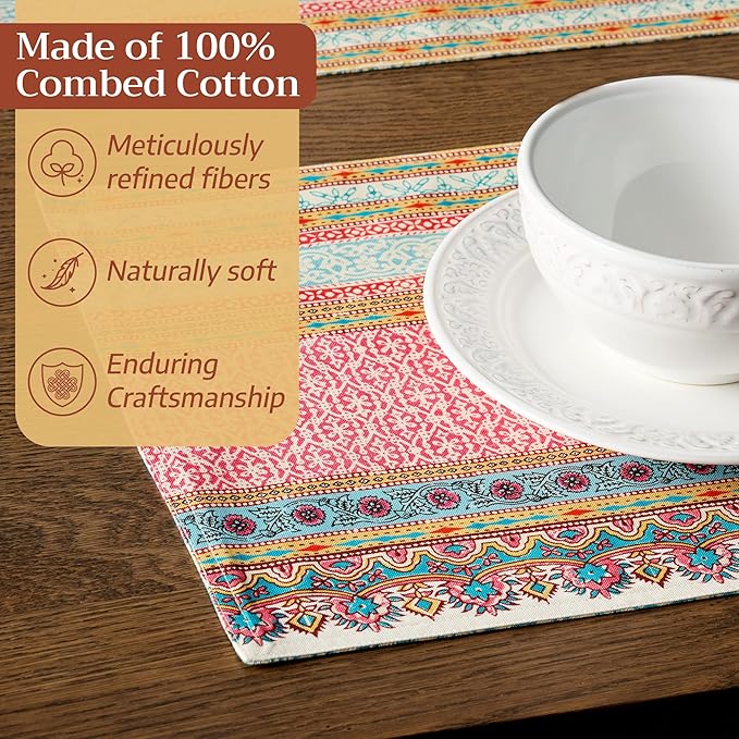 Maison d' Hermine Placemat 100% Combed Cotton Premium Cloth Placemats 13"x19" Decorative Washable Place Mats for Home, Kitchen, Dining, Cocktail Parties & Camping - Lauris (Set of 4)