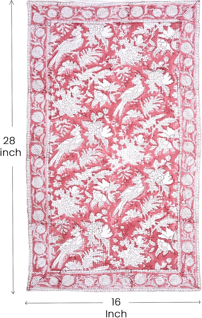 CPC Coral Pink Hand Block Print Waffle Kitchen Towel Set of 3-16 x 28 Inch Ultra Absorbent Quick Dry Cotton Dish Towels Lightweight Reusable Sustainable Tea Towels for Cleaning and Drying