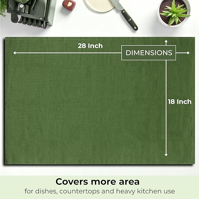 Highly Absorbent Cotton Dish Towels for Drying - Set of 6 Sage Green Kitchen Towels - 18"X28" Lint Free Waffle Weave Cloth Linen Hand Bathroom Bulk Dishtowels