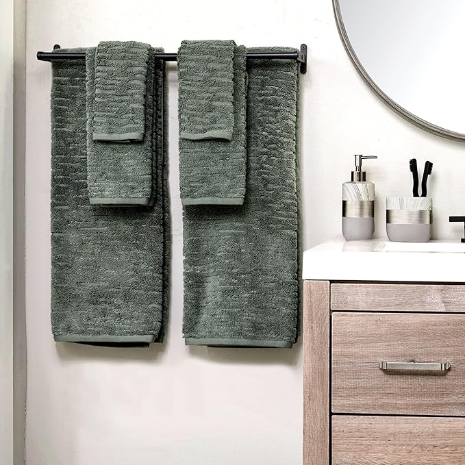 SKL Home CloudSoft 100% Cotton Luxury 6-Piece Towel Set, 600 GSM, Ultra Plush & Absorbent - 2 Bath Towels, 2 Hand Towels, 2 Washcloths, Green Pine