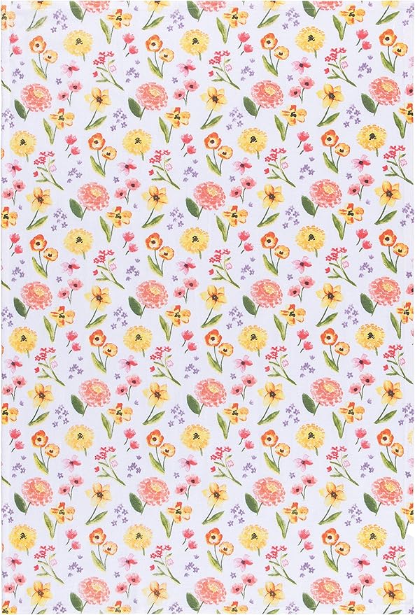 Now Designs Cottage Floral Cotton Floursack Kitchen Dish Towels 20 x 30in, Set of 3
